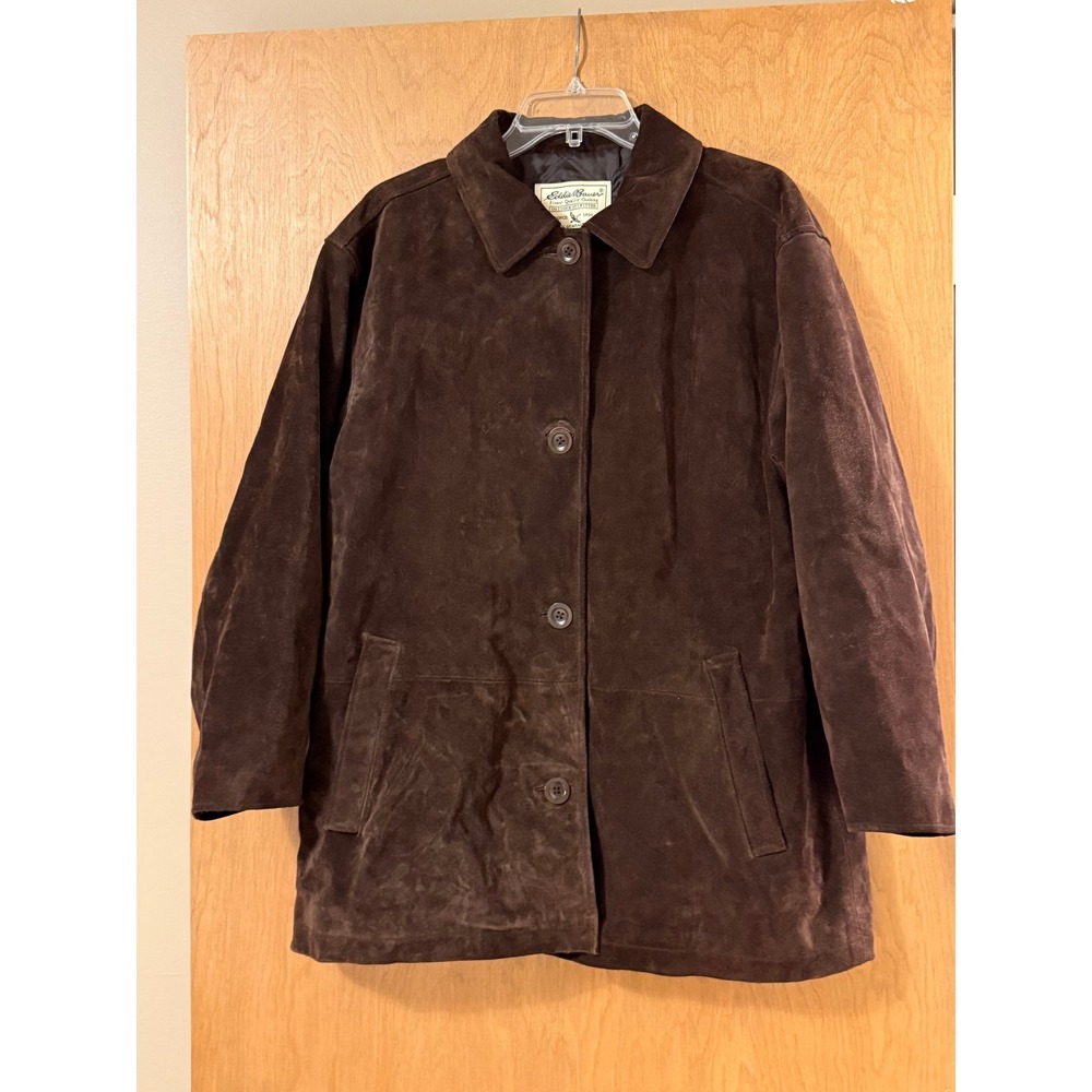 Eddie Bauer Womens XL Petite Brown Suede Leather Jacket Thinsulate Coat